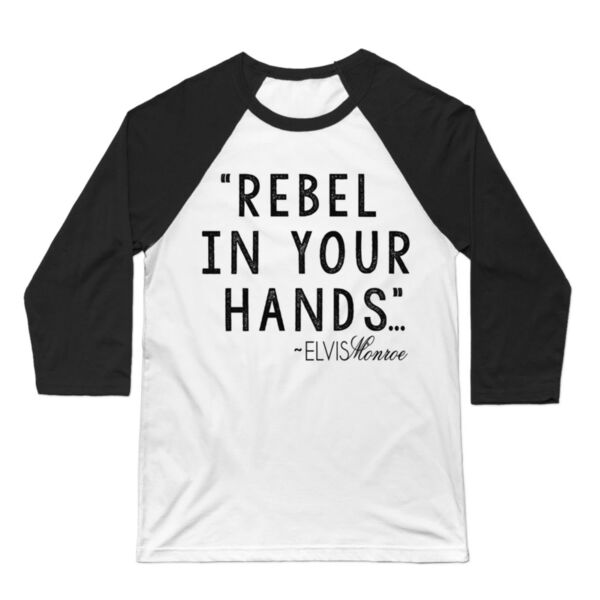 REBEL IN YOUR HANDS - Premium 3/4 Sleeve Baseball T-shirt - White/Black Thumbnail