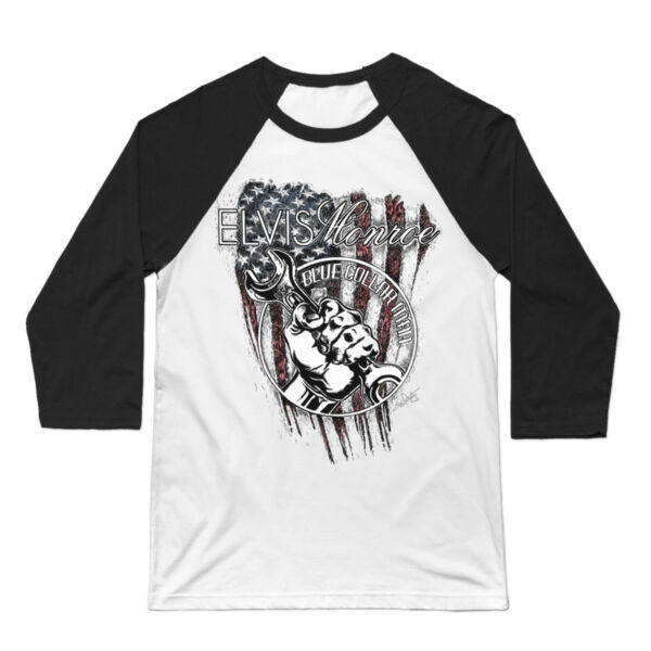 BLUE COLLAR MAN SKETCH - Premium 3/4 Sleeve Baseball T-shirt - White/Black Thumbnail