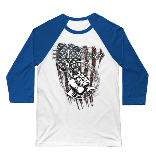 BLUE COLLAR MAN SKETCH - Premium 3/4 Sleeve Baseball T-shirt - White/Royal Thumbnail