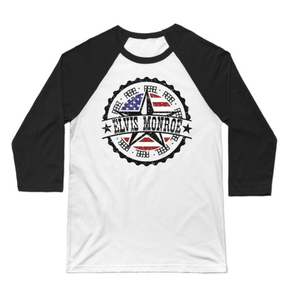 RETRO LOGO Flag - Premium 3/4 Sleeve  Baseball T-shirt - White/Black Thumbnail