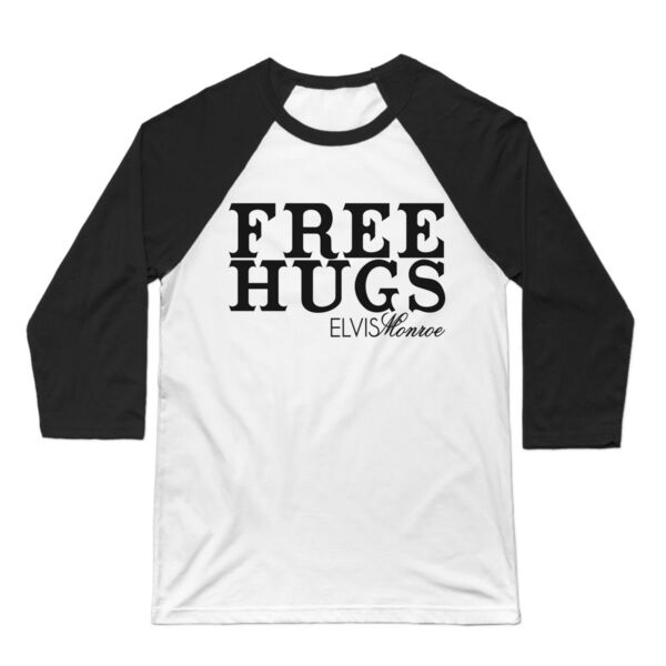 FREE HUGS - 3/4 SLEEVE PREMIUM BASEBALL TEE - WHITE/BLACK Thumbnail