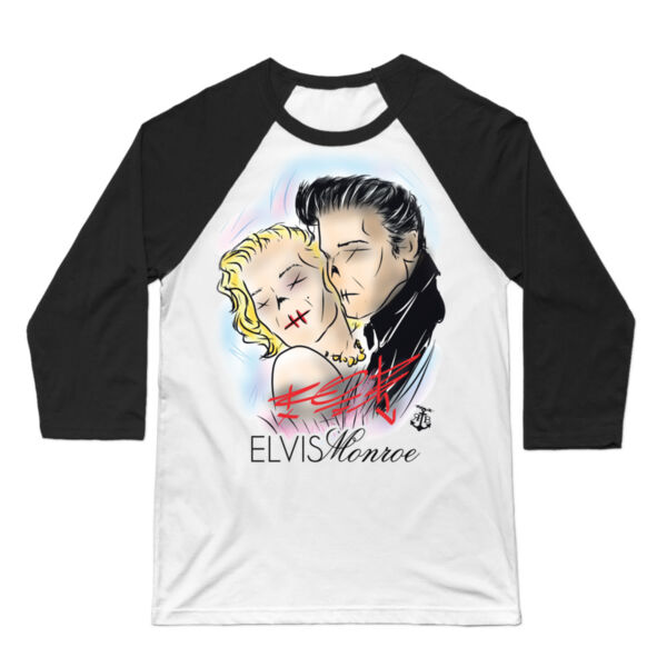 ELVIS MONROE - UNISEX 3/4 SLEEVE PREMIUM BASEBALL TEE - WHITE/BLACK Thumbnail