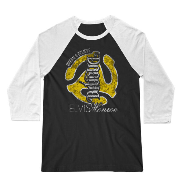 DREAM BELIEVE OLD SCHOOL YELLOW - UNISEX PREMIUM 3/4 SLEEVE BASEBALL TEE - BLACK/WHITE Thumbnail