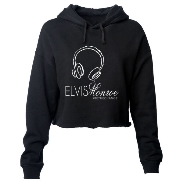 HEADPHONES - PREMIUM WOMEN'S CROPPED PULLOVER HOODIE - BLACK Thumbnail